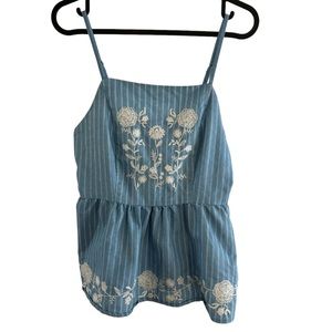 1/$15 Harper Heritage XS cotton blend Blue white pinstriped peplum tank floral